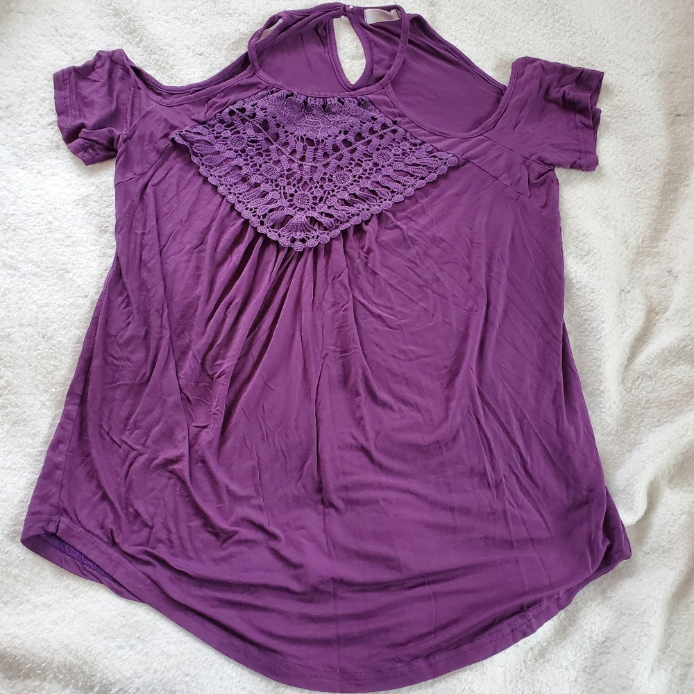 Bluetime Pullover Shirt with Peekaboo Shoulders, Sz L